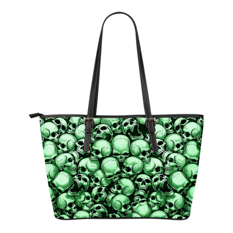 Skull Pile Small Leather Tote Bag - Green