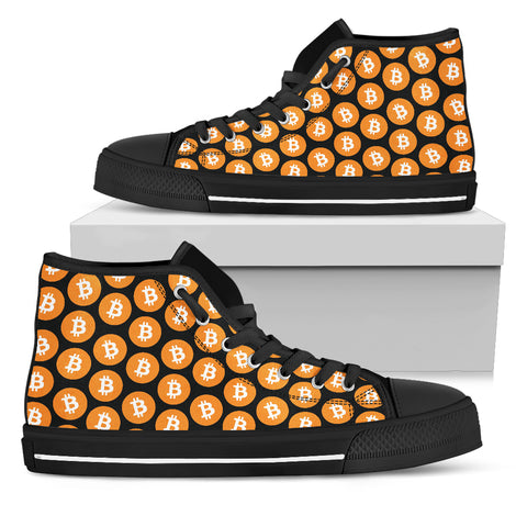 Bitcoin Pattern High Top Shoes - Orange and Black w/Black Trim
