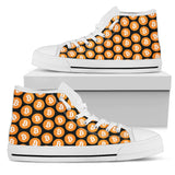 Bitcoin Pattern High Top Shoes - Orange & Black w/White Trim