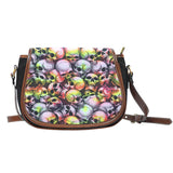 Skull Pile Black Canvas Saddle Bag - Tie Dye w/Leather Trim