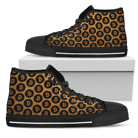 Bitcoin Pattern High Top Shoes - Orange & Black w/Black Trim