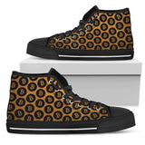 Bitcoin Pattern High Top Shoes - Orange & Black w/Black Trim