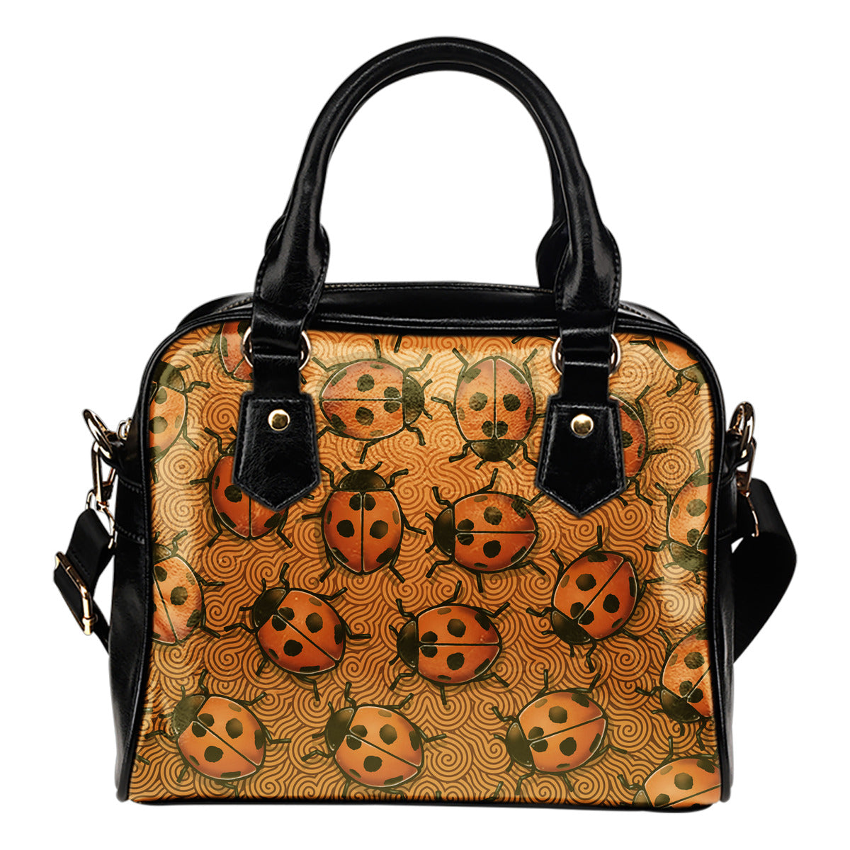 Lady Bug Swirl Shoulder Handbag - Orange w/Black Trim