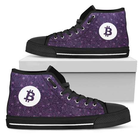 Bitcoin Network Pattern High Top Shoes - Purple w/Black Trim