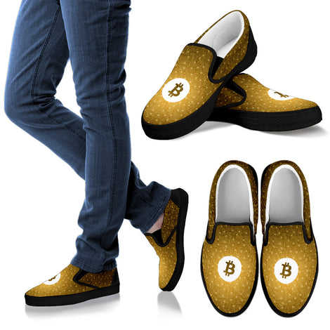 Bitcoin Pattern Slip On Shoes - Orange w/Black Trim