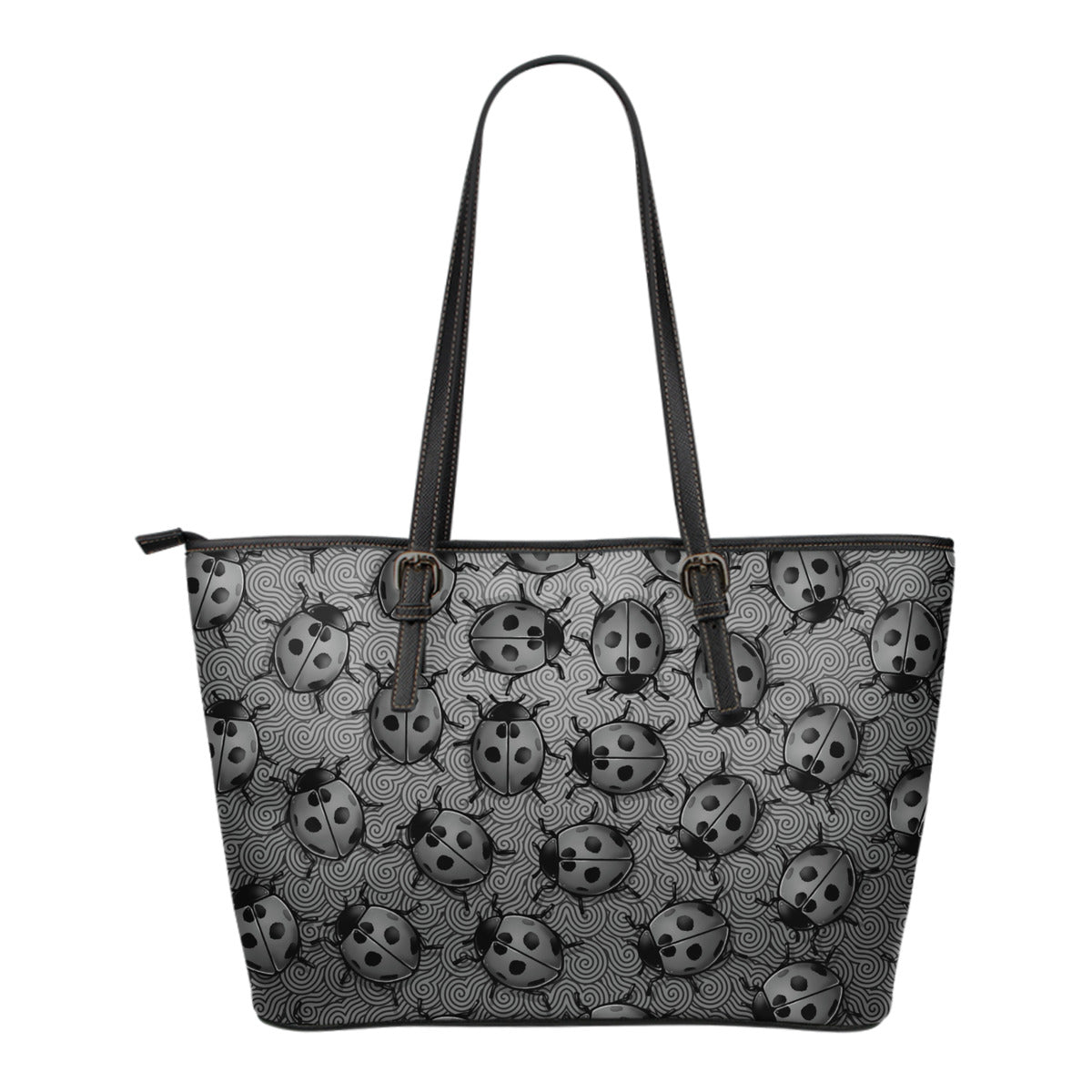 Lady Bug Swirl Small Leather Tote Bag - Gray