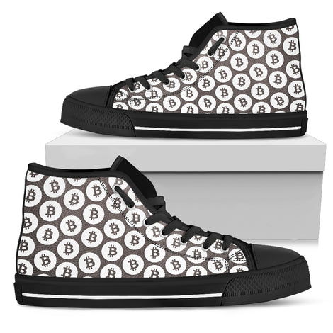 Bitcoin Pattern High Top Shoes - Gray & White w/Black Trim