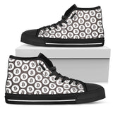 Bitcoin Pattern High Top Shoes - Gray & White w/Black Trim