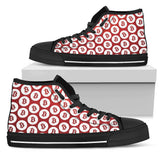 Bitcoin Pattern High Top Shoes - Red & White w/Black Trim