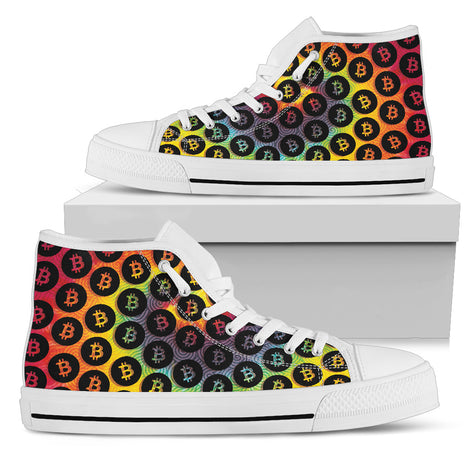 Bitcoin Pattern High Top Shoes - Tie Dye & Black w/White Trim