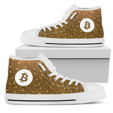 Bitcoin Network Pattern High Top Shoes - Orange w/White Trim
