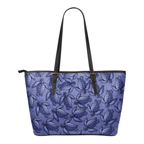 Turtle Swirl Small Leather Tote Bag - Purple