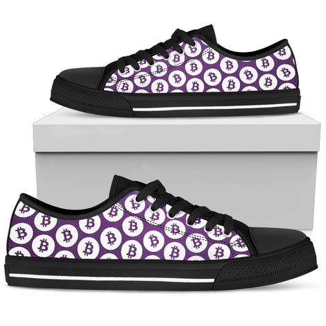 Bitcoin Pattern Low Top Shoes - Purple & White w/Black Trim