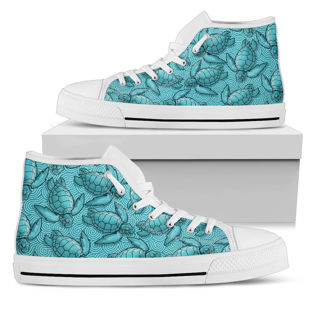 Turtle Swirl High Top Shoes - Blue w/White Trim