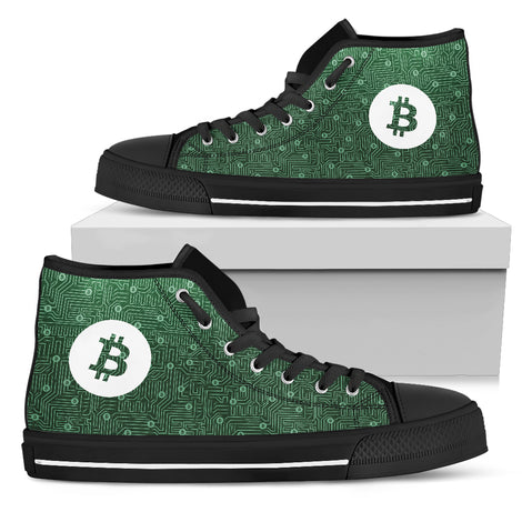 Bitcoin Network Pattern High Top Shoes - Green w/Black Trim
