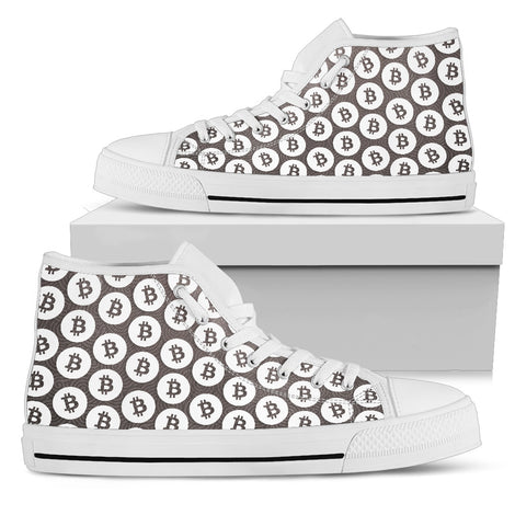 Bitcoin Pattern High Top Shoes - Gray & White w/White Trim