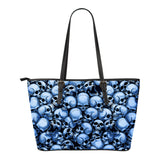 Skull Pile Small Leather Tote Bag - Blue