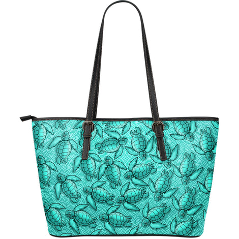 Turtle Swirl Large Leather Tote Bag - Blue
