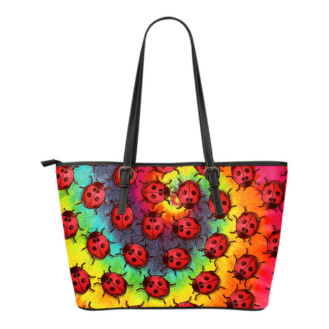 Lady Bug Swirl Small Leather Tote Bag - Tie Dye