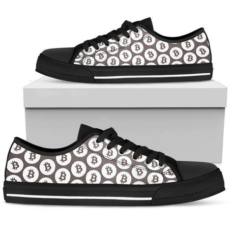 Bitcoin Pattern Low Top Shoes - Gray and White w/Black Trim