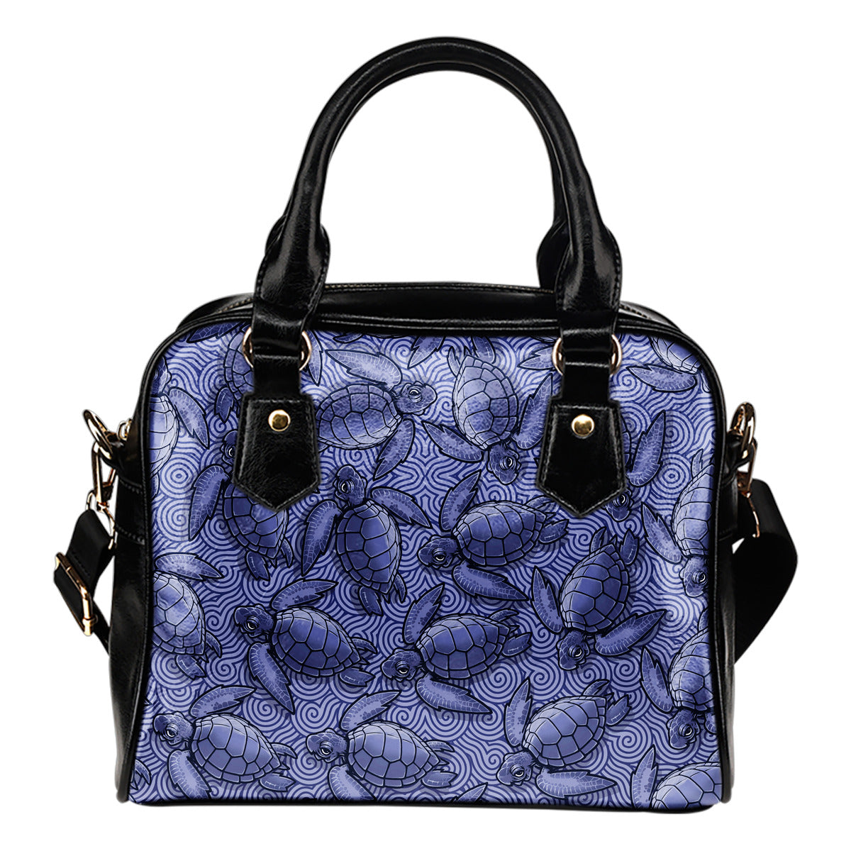 Turtle Swirl Shoulder Handbag - Purple w/Black Trim