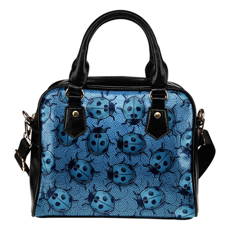 Lady Bug Swirl Shoulder Handbag - Blue w/Black Trim