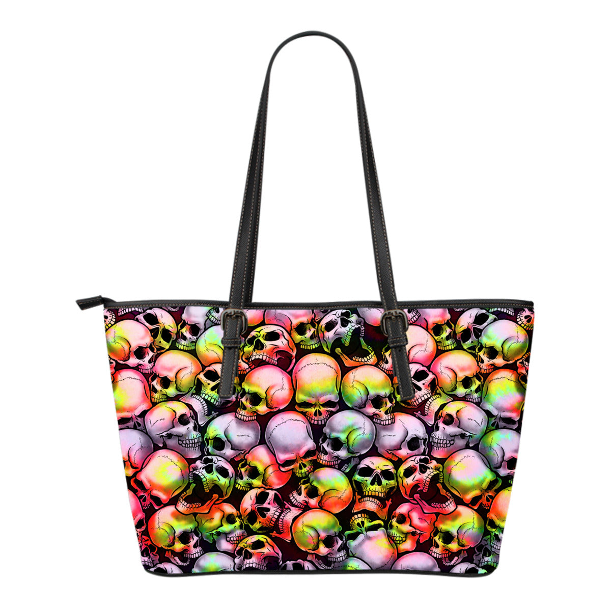 Skull Pile Small Leather Tote Bag - Tie Dye