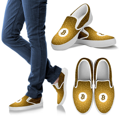 Bitcoin Pattern Slip On Shoes - Orange w/White Trim