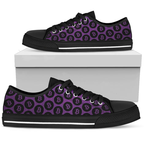 Bitcoin Pattern Low Top Shoes - Purple & Black w/Black Trim