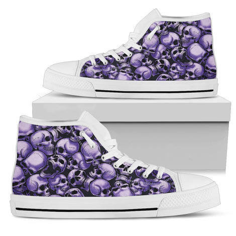 Skull Pile High Top Shoes - Purple w/White Trim