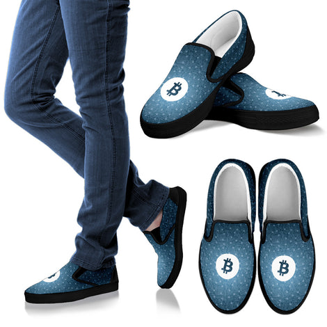 Bitcoin Pattern Slip On Shoes - Blue w/Black Trim