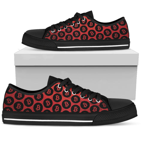 Bitcoin Pattern Low Top Shoes - Red & Black w/Black Trim