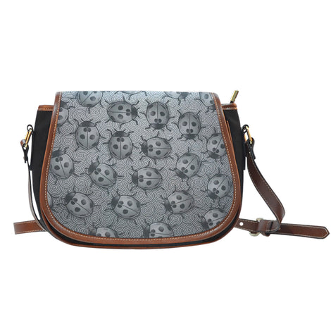 Lady Bug Swirl Black Canvas Saddle Bag - Gray w/Leather Trim
