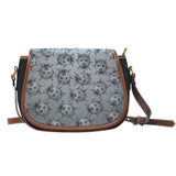 Lady Bug Swirl Black Canvas Saddle Bag - Gray w/Leather Trim