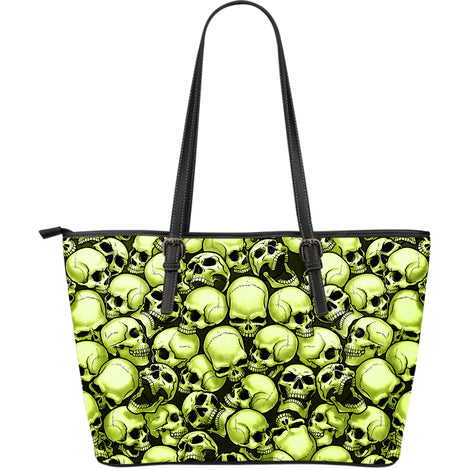 Skull Pile Large Leather Tote Bag - Gold