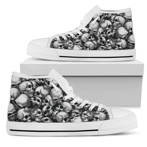 Skull Pile High Top Shoes - Black w/White Trim