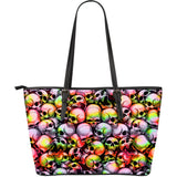 Skull Pile Large Leather Tote Bag - Tie Dye