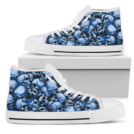 Skull Pile High Top Shoes - Blue w/White Trim