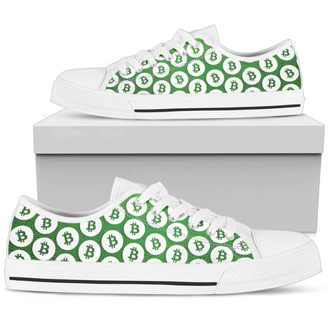 Bitcoin Pattern Low Top Shoes - Green & White w/White Trim