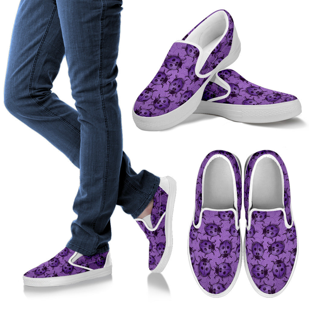 Lady Bug Swirl Slip On Shoes - Purple w/White Trim