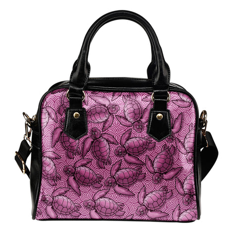 Turtle Swirl Shoulder Handbag - Mauve w/Black Trim