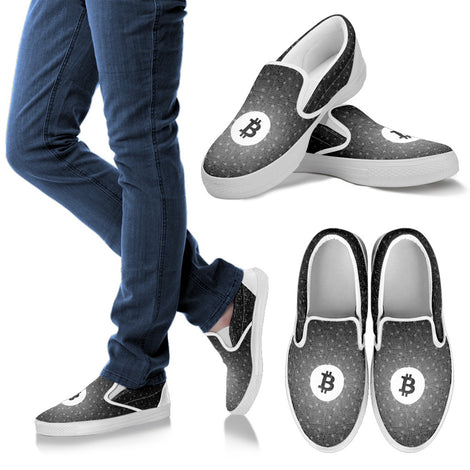 Bitcoin Pattern Slip On Shoes - Gray w/White Trim