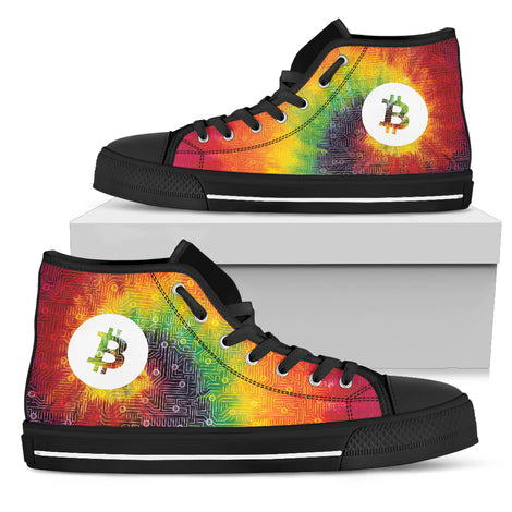 Bitcoin Network Pattern High Top Shoes - Tie Dye w/Black Trim