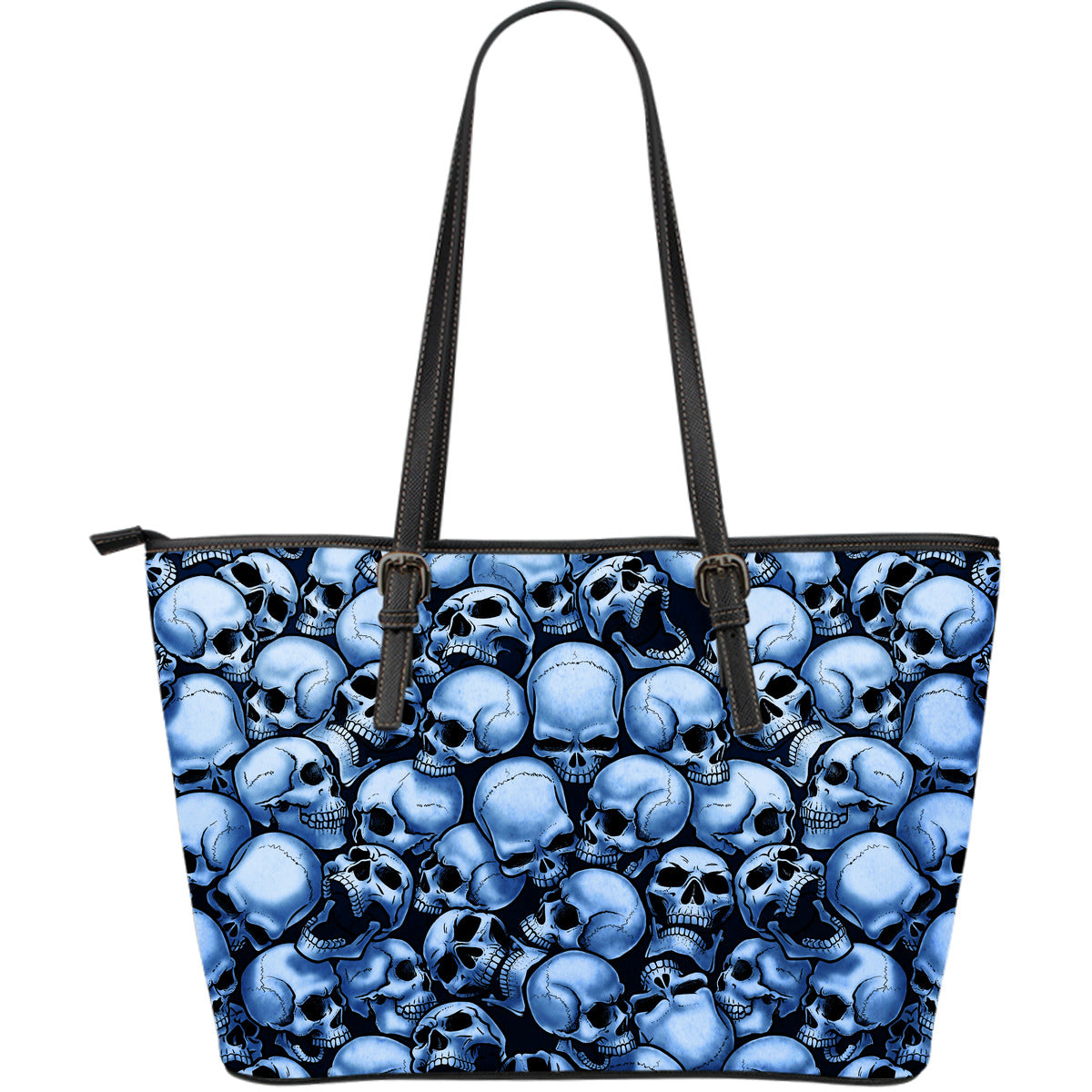 Skull Pile Large Leather Tote Bag - Blue
