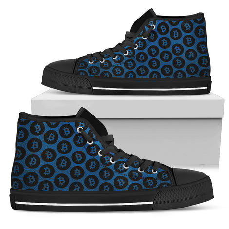 Bitcoin Pattern High Top Shoes - Blue & Black w/Black Trim