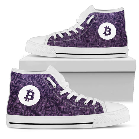 Bitcoin Network Pattern High Top Shoes - Purple w/White Trim