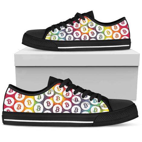 Bitcoin Pattern Low Top Shoes - Tie Dye & White w/Black Trim