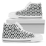 Bitcoin Pattern High Top Shoes - Black & White w/White Trim