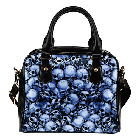 Skull Pile Shoulder Handbag - Blue w/Black Trim