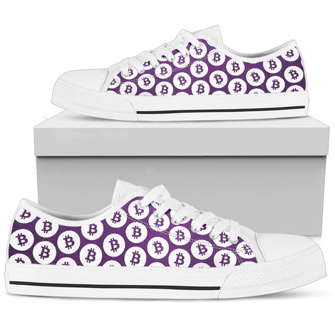 Bitcoin Pattern Low Top Shoes - Purple & White w/White Trim